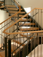 cantilevered steel staircase and railings