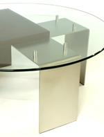 coffee table with walnut, stainless steel and glass